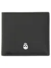 Alexander Mcqueen Calfskin Skull Bifold Card Holder In Black