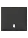 Alexander Mcqueen Calfskin Skull Bifold Card Holder In Black