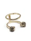 Alexander Mcqueen Double Twin Skull Ring In Palladium Gold In 0953+greige