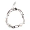 Alexander Mcqueen Skull And Pearl Bracelet In Metallic