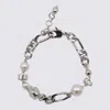 Alexander Mcqueen Link Chain Bracelets With Pearl And Skull In Metallic