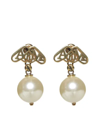 Alexander Mcqueen Seal Logo Pearl Earrings In Multicolor