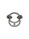 Alexander Mcqueen Double Skull Thin Ring In Silver