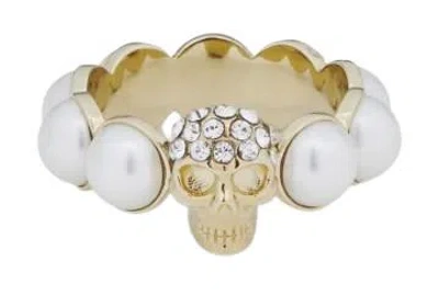 Alexander Mcqueen Skull And Pearl Ring In Gold