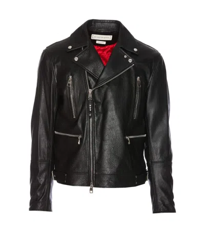 Alexander Mcqueen Leather Biker Jacket In Nero
