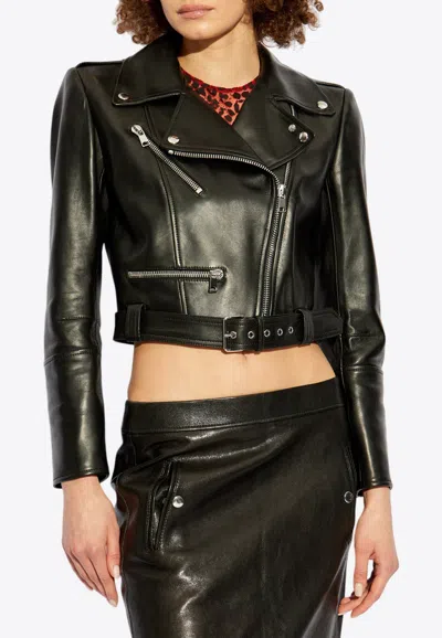 Alexander Mcqueen Biker Leather Jacket In Black