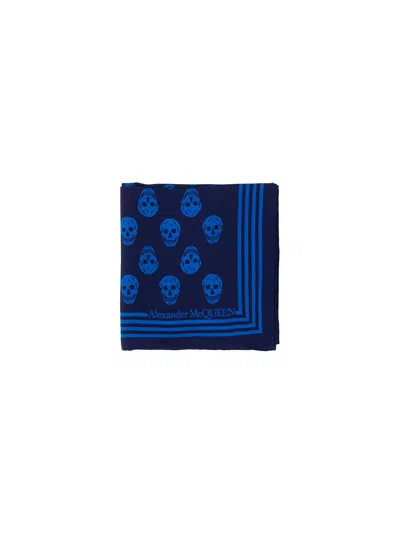 Alexander Mcqueen Biker Skull Foulard In Navy/blue