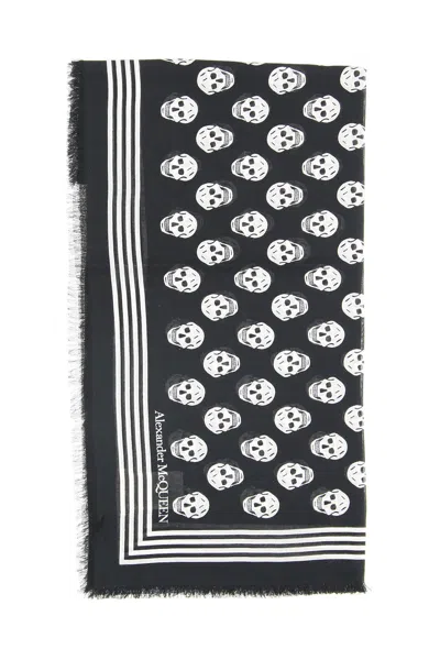 Alexander Mcqueen Skull Print Biker Scarf In Black