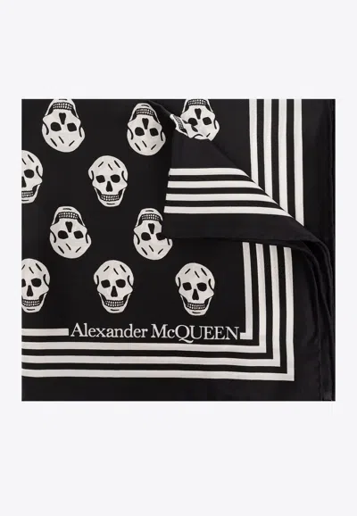 Alexander Mcqueen Biker Skull Silk Square Scarf In Black