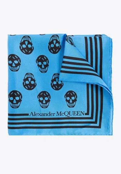 Alexander Mcqueen Biker Skull Silk Square Scarf In Blue