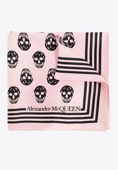 Alexander Mcqueen Biker Skull Silk Square Scarf In Pink