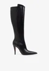 Alexander Mcqueen Birdee 105 Leather Knee-high Boots In Black