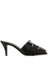Alexander Mcqueen Leather Mules With Kitten Heel And Metal Embellishment