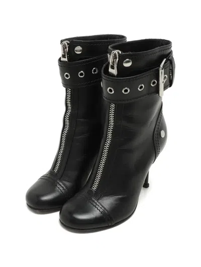 Pre-owned Alexander Mcqueen Zip Buckle Boots In Black