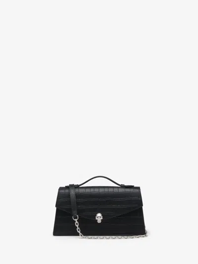 Alexander Mcqueen Skull Top-handle Bag In Croc-effect Leather In Black