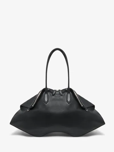Alexander Mcqueen Maxi Manta Calf Leather Shoulder Bag In Black