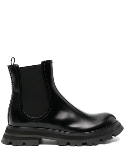 ALEXANDER MCQUEEN BLACK 45MM CHELSEA LEATHER BOOTS