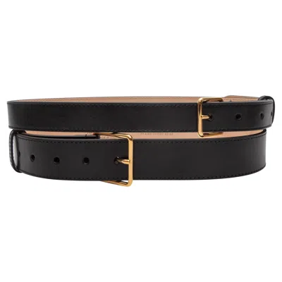 Pre-owned Alexander Mcqueen Black  Double Buckle Waist Belt Size Us Xs