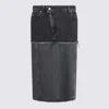 Alexander Mcqueen Mcqueen Two-tone Low Rise Denim Midi Skirt In Black