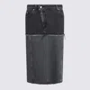 Alexander Mcqueen Mcqueen Two-tone Low Rise Denim Midi Skirt In Black
