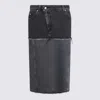 Alexander Mcqueen Mcqueen Two-tone Low Rise Denim Midi Skirt In Black Stonewashed