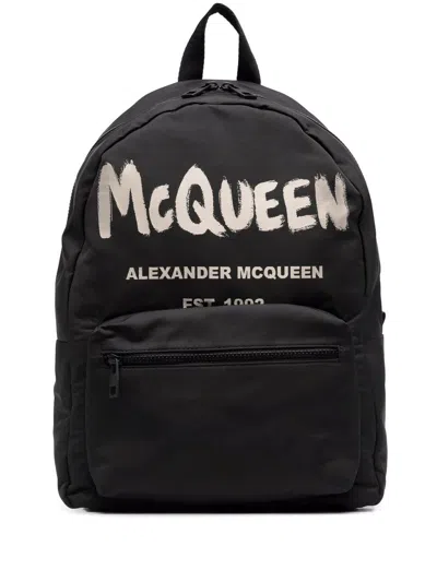 Alexander Mcqueen Black And Ivory Metropolitan Mcqueen Graffiti Backpack