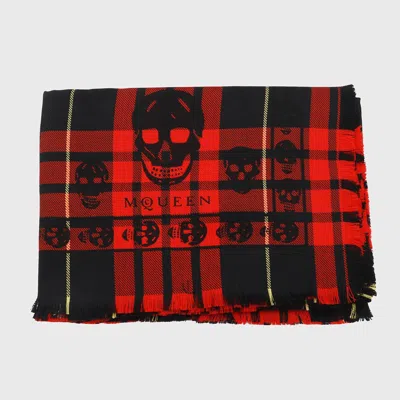 Alexander Mcqueen Black And Red Wool Scarves