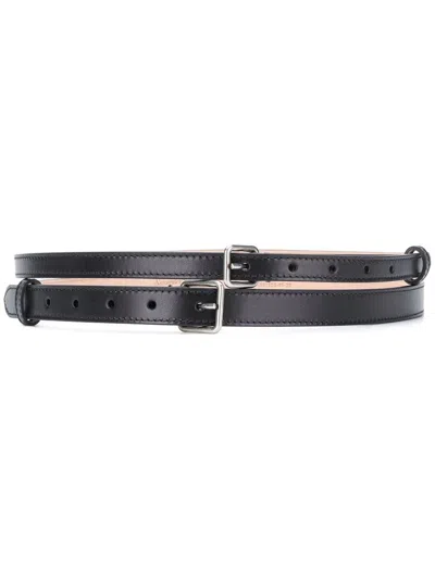 ALEXANDER MCQUEEN BLACK AND SILVER DOUBLE THIN BELT