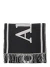 Alexander Mcqueen Black And White Scarf With Varsity Logo In Wool Man In Blackwhite