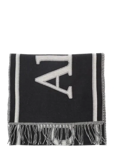 ALEXANDER MCQUEEN BLACK AND WHITE SCARF WITH VARSITY LOGO