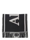Alexander Mcqueen Black And White Scarf With Varsity Logo In Wool Man In Black