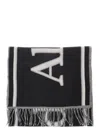 Alexander Mcqueen Black And White Scarf With Varsity Logo In Wool Man In Multicolor