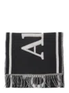 ALEXANDER MCQUEEN BLACK AND WHITE SCARF WITH VARSITY LOGO IN WOOL MAN