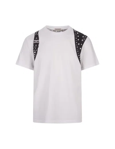 ALEXANDER MCQUEEN BLACK AND WHITE STUDDED HARNESS T-SHIRT