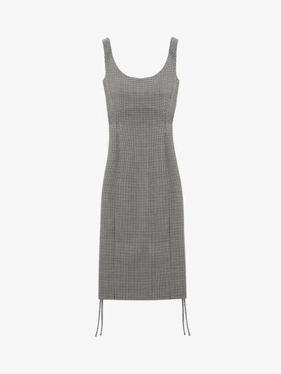 Alexander Mcqueen Gingham Midi Dress In Gray