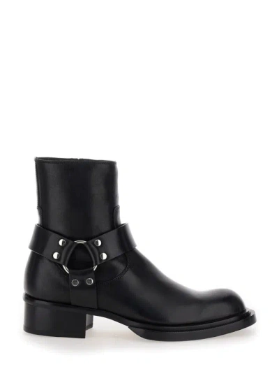 Alexander Mcqueen Black Ankle Boots With Harness Detail In Leather Man