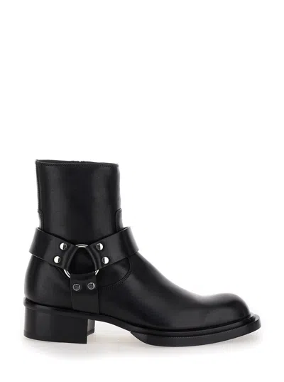 Alexander Mcqueen Black Ankle Boots With Harness Detail In Leather Man In Multicolor