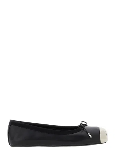 Alexander Mcqueen Black Ballet Flats With Metallic Toe In Smooth Leather Woman In Nero E Argento
