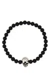 Alexander Mcqueen Skull Beaded Elastic Bracelet In Blackasilver
