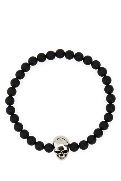 Alexander Mcqueen Man Black Beads Skull Bracelet