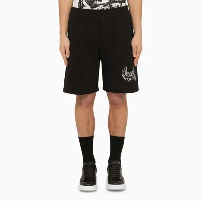 Alexander Mcqueen Logo-embroidered Cotton Track Shorts In Black