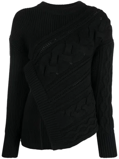 ALEXANDER MCQUEEN BLACK BLACK ASYMMETRIC KNITTED JUMPER