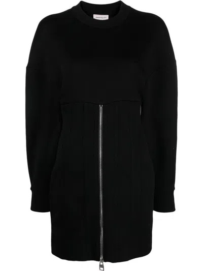 ALEXANDER MCQUEEN BLACK BLACK DROP SHOULDER MINI DRESS