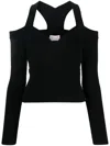 Alexander Mcqueen Black Cropped Top With Cut-out Details Black In Jersey Stretch Woman In Black