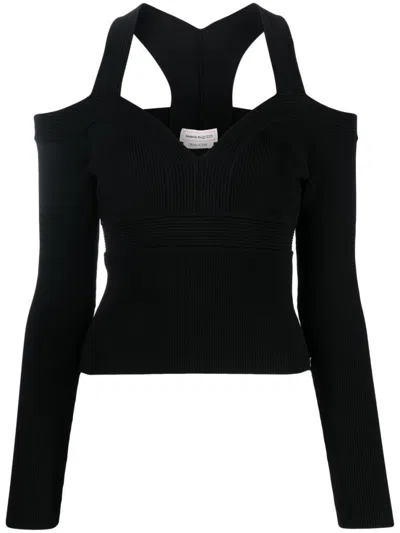 ALEXANDER MCQUEEN BLACK BLACK HALTER NECK TOP