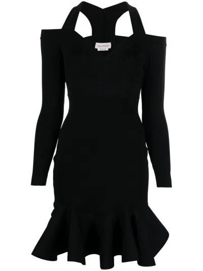ALEXANDER MCQUEEN WOMEN BLACK BLACK OFF-SHOULDER MINI DRESS, XS LUXURY DRESSES FOR WOMEN DARVEYS