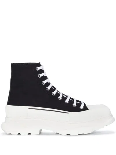 ALEXANDER MCQUEEN BLACK TREAD SLICK ANKLE BOOTS