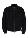 Alexander Mcqueen Black Bomber Jacket With Ghostwash Print In Cotton Denim Man In Multicolor
