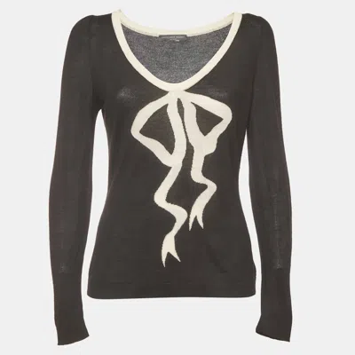 Pre-owned Alexander Mcqueen Black Bow Intarsia Knit V-neck Jumper M