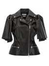 Alexander Mcqueen Women Sleeveless Leather Jacket With Knotted Drapery In Black